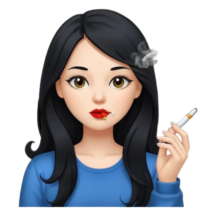 Girl with long black hair smoking cigarette and a vape  sticker