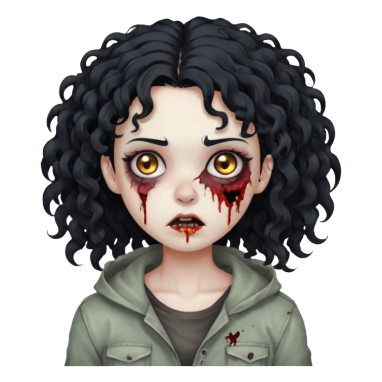 garota zumbi com cabelo cacheado preto sticker