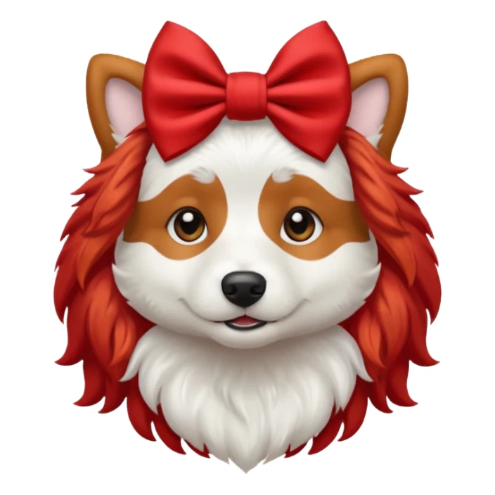 very red long haired white dog with a bow on hair sticker