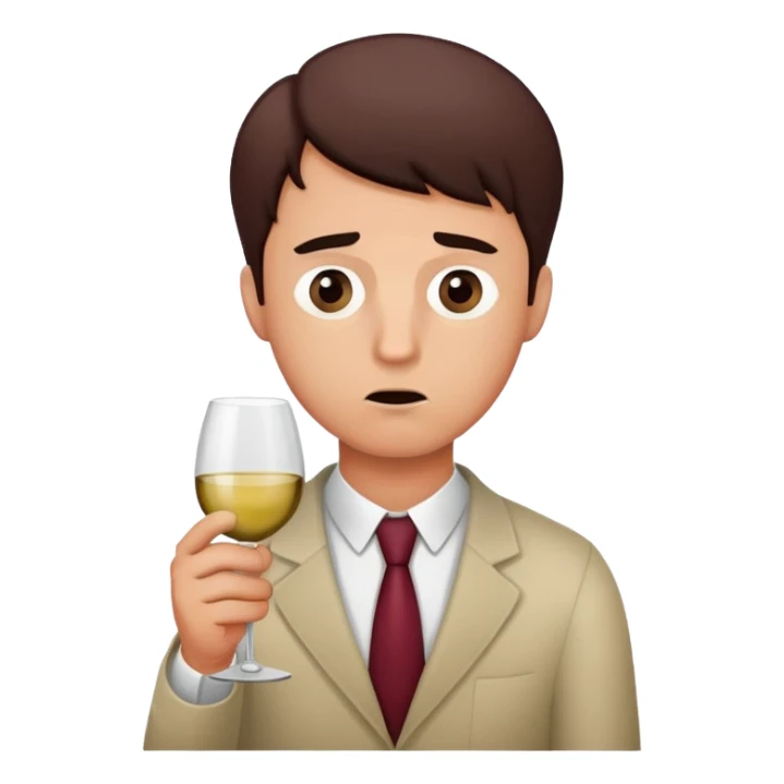 A nervous man holding a wine glass, looking worried and anxious sticker