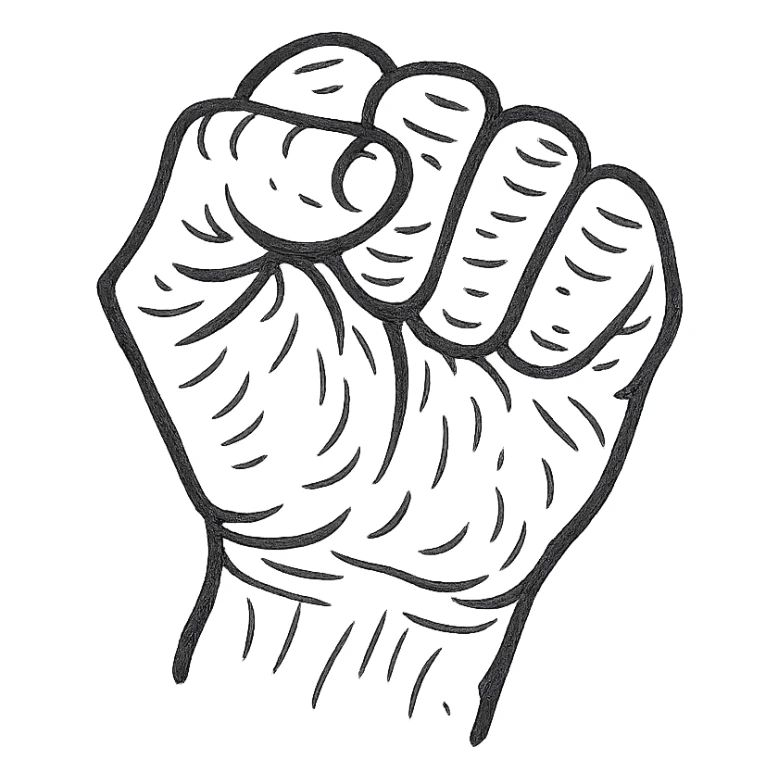 an elderly wrinkled white fist, hand-drawn sketch style sticker