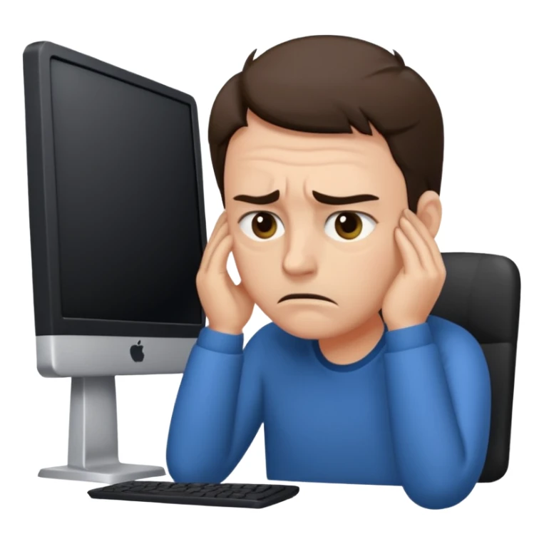 person stressed in front of computer sticker