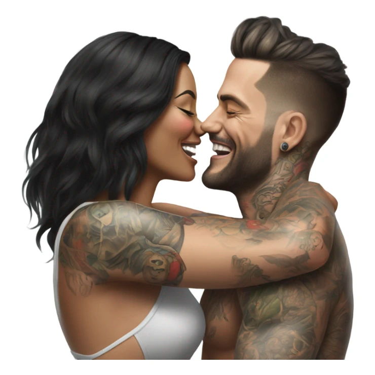 Hyper Realistic beautiful woman tickling a very handsome tattooed man sticker