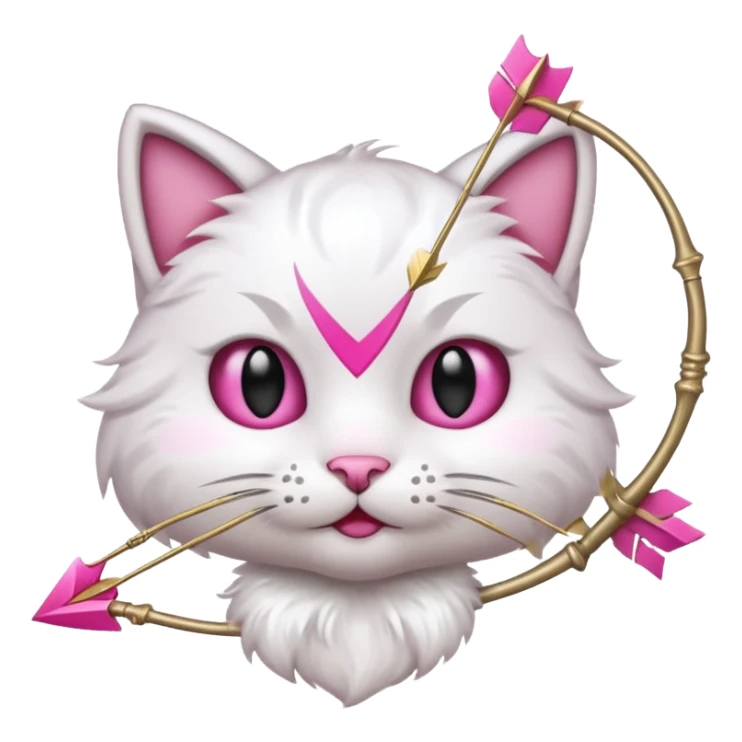 Emoji cat head white emoji with pink bow and arrow sticker