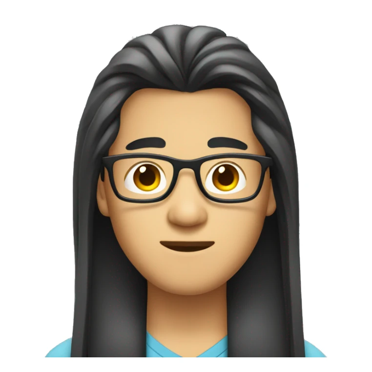asian guy with very long straight hair and glasses sticker