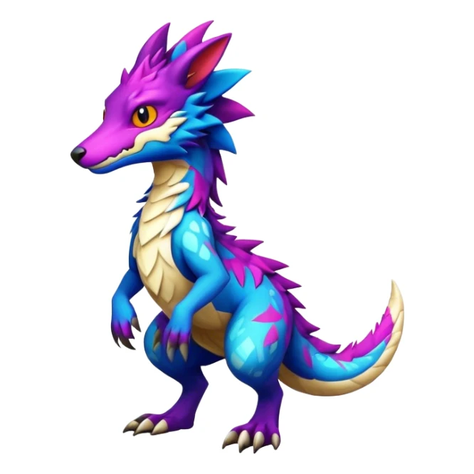 a colorful edgy cute vernid-sergal-fionbri-creature with splash patterns full body sticker