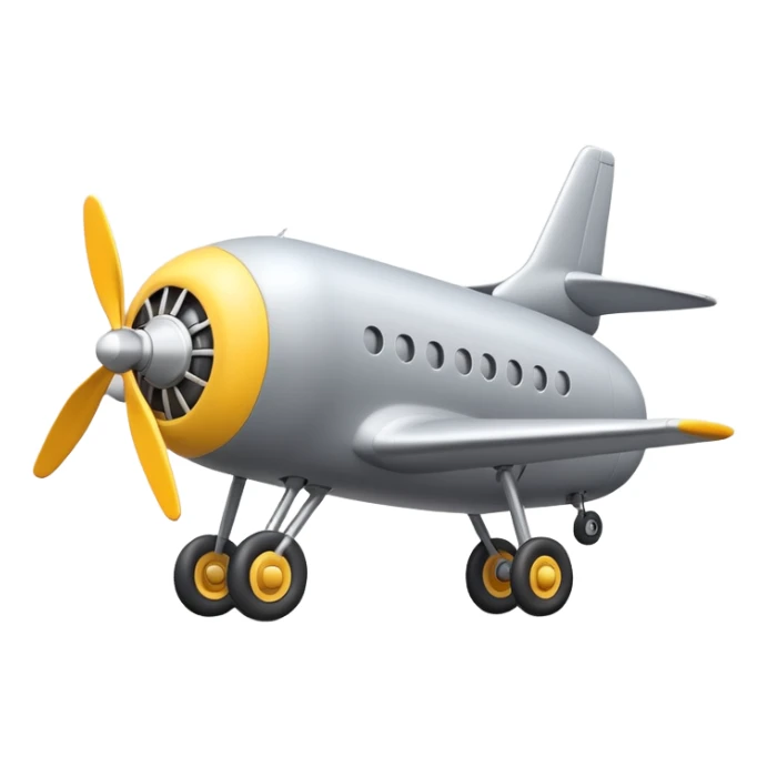 Emoji-style airplane landing gear with a single inflated, puffy wheel and a strut, cartoon-like, 3D, soft rounded shapes, clean lines, isolated on white background, minimal shading, emoji aesthetic sticker