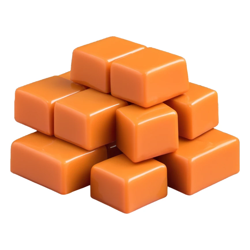 a small pile of square caramels, glossy and slightly melting, on a transparent background sticker