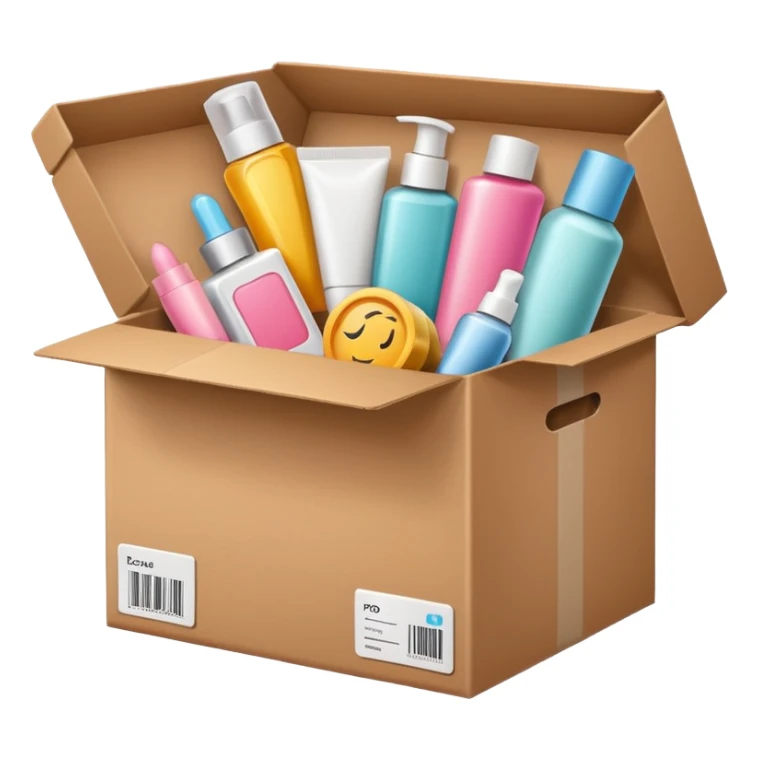 box with a label (on the label there are beauty products icon) sticker