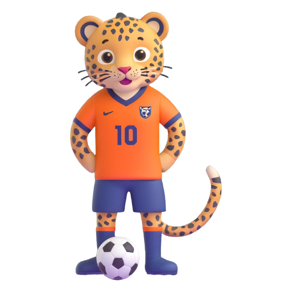 close-up of leopard in navy soccer jersey, smiling sticker
