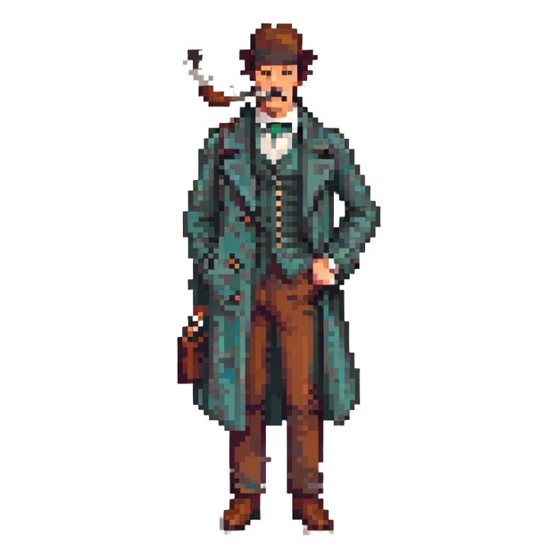 Sherlock Holmes curved smoking pipe pixel art style sticker
