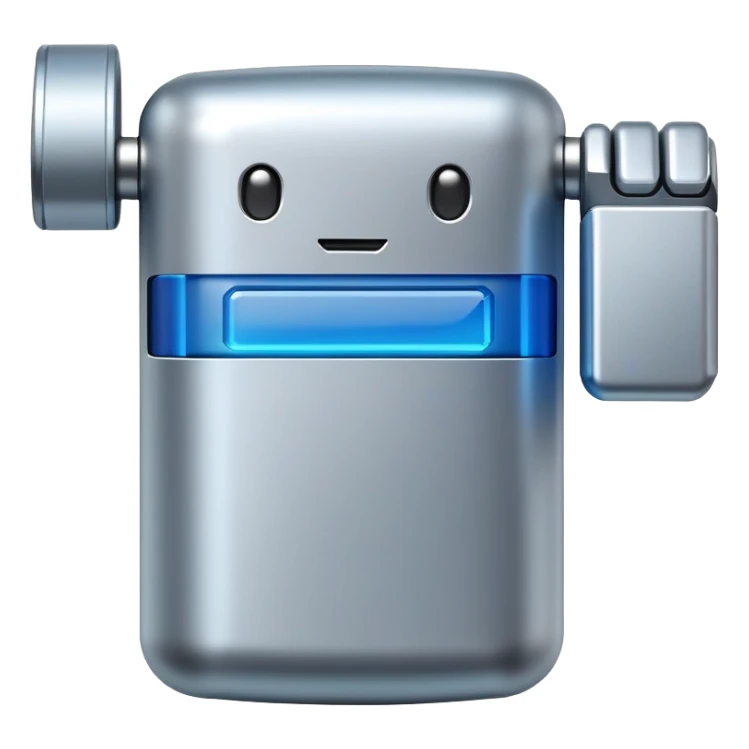 A digital illustration of a vibrant Android battery emoji flexing its biceps inside the battery icon. The emoji has a metallic silver finish with a bright blue screen displaying a charging symbol, and the biceps are rendered with subtle shading to create a sense of strength and movement. The background is a clean white space, highlighting the emoji's design, with the text "ANDROID" subtly embossed in the bottom corner. Soft, diffused lighting emphasizes the emoji's contours and creates a polished, futuristic aesthetic. sticker