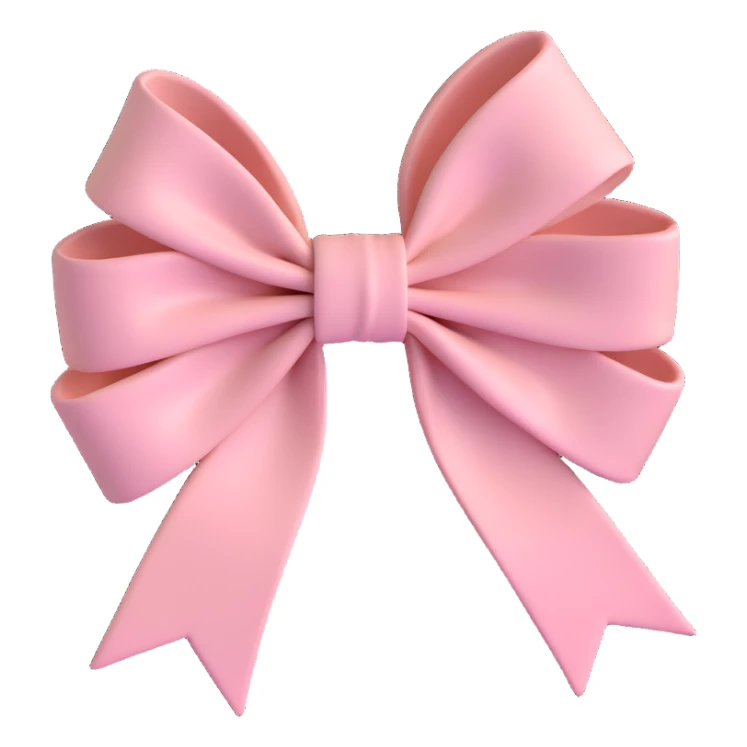 3D emoji style bow, blush pink, soft velvet texture sticker