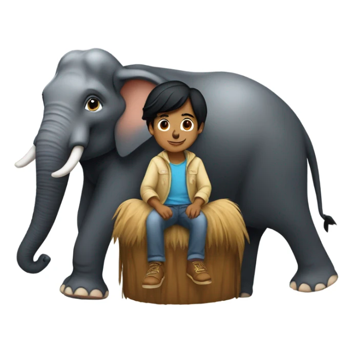 Indian boy with black hair riding a elephant sticker