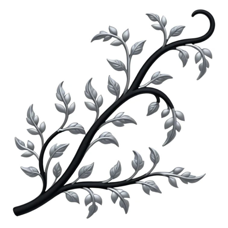 Black and silver filigree vine with leaves, artistic design, 3D, extremely detailed design sticker