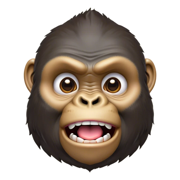 Cinematic Comical Gorilla Portrait Emoji, Head tilted dramatically with an exaggeratedly shocked expression, featuring a robust build with wide, comically expressive eyes full of humorous disbelief, Simplified yet hilariously expressive features, highly detailed, glowing with a slightly sassy jungle glow, high shine, dramatic yet playful, stylized with an air of quirky primate attitude, soft glowing outline, capturing the essence of a meme-worthy gorilla that appears ready to side-eye its way into viral fame! sticker