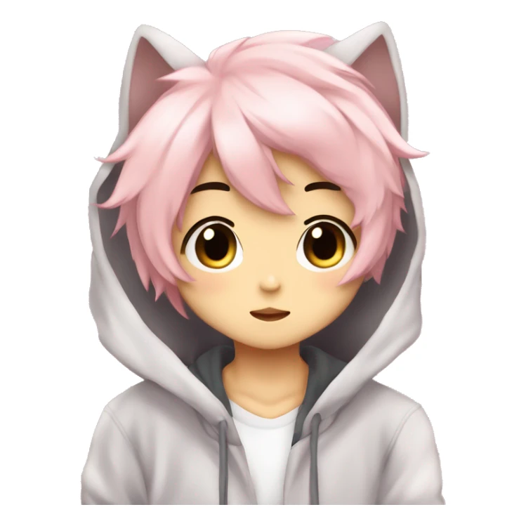 Cute Kawaii Beautiful Gorgeous Sparkly Shiny Blushing Anime Style Romantic Shojo Catboy Man Guy Femboy With Pretty Hair And Hoodie Trendy Style Outside sticker