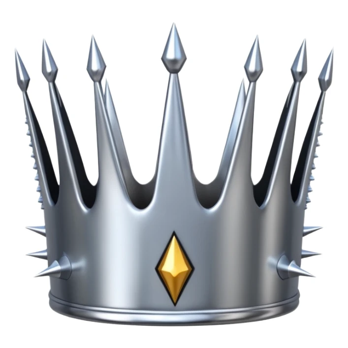 A spiked crown emoji made of silver chrome, sharp yet rounded metallic spikes, glossy reflections, aggressive luxury swag aesthetic, iOS emoji style, centered, clean white background sticker