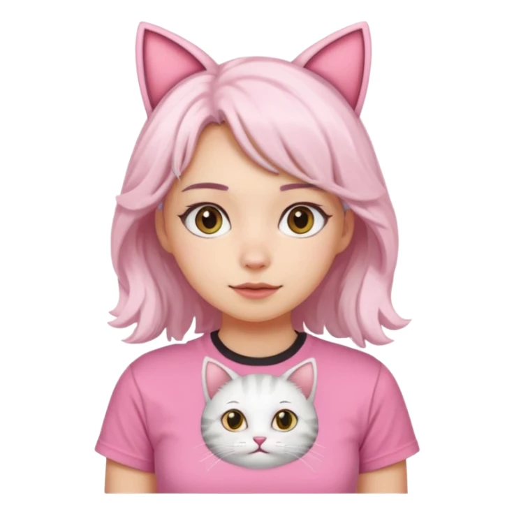 girl with wavy white hair and cat ears wearing pink tshirt sticker