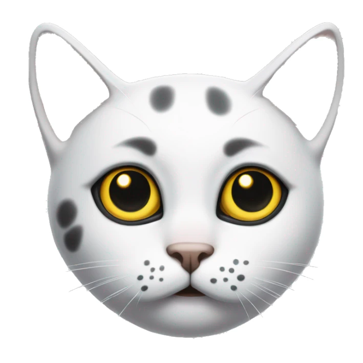 White cat with big black spot on ear and small black spot on nose, with yellow eyes sticker