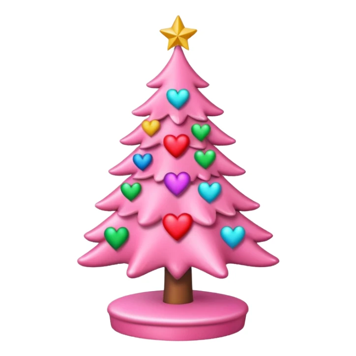 pink Christmas tree with hearts on the surface sticker