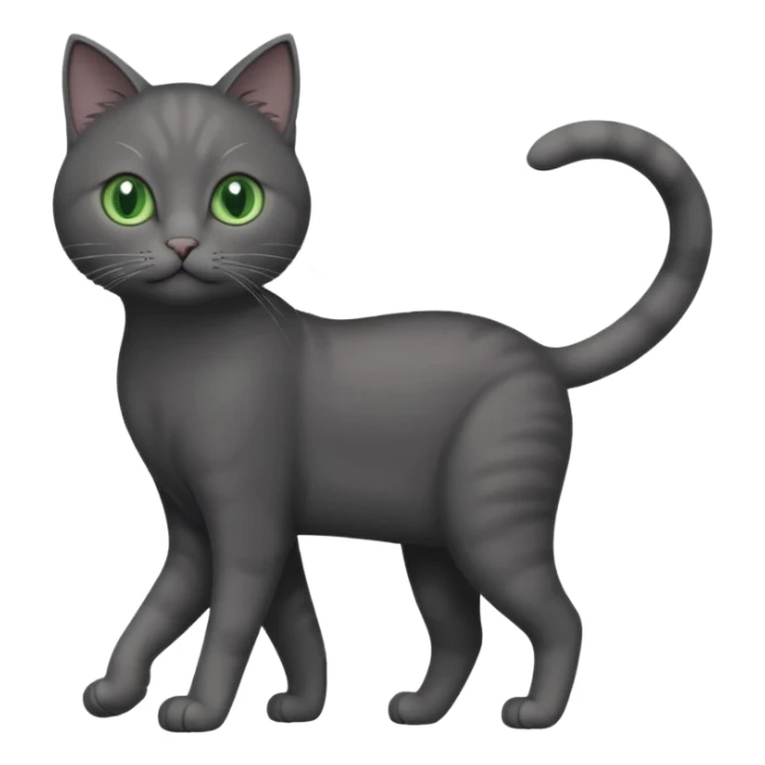 full body gorgeous solid dark grey cat with green eyes, white paws and white whiskers walking sticker