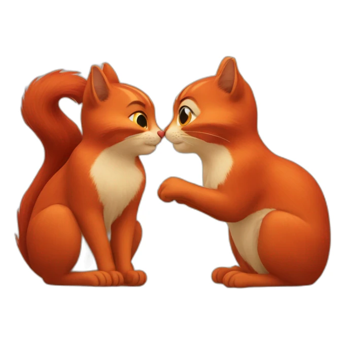 red cat and red squirrel kissing sticker
