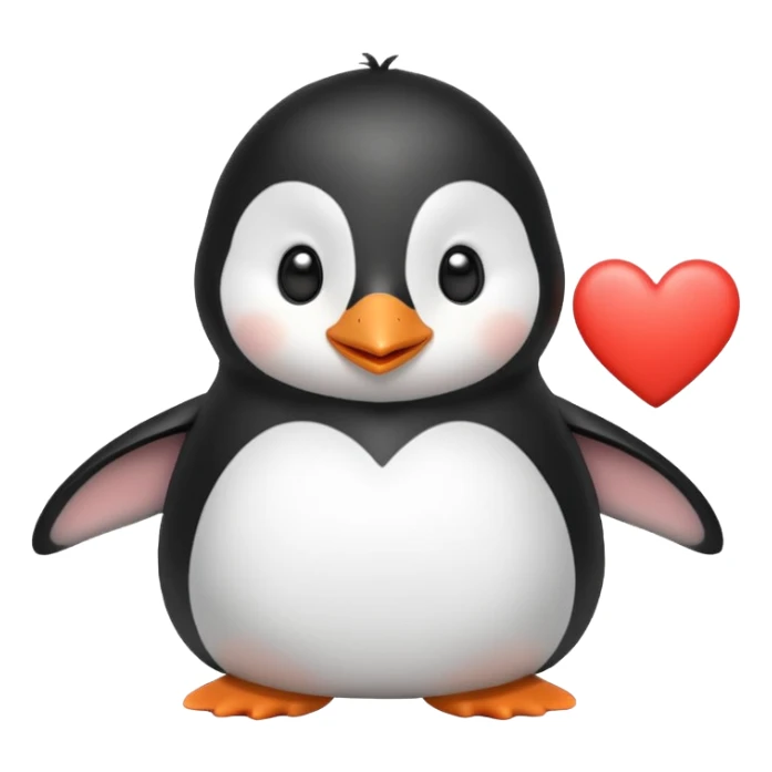 cute, sweet penguin saying 'Hello' with heart, friendly and playful sticker