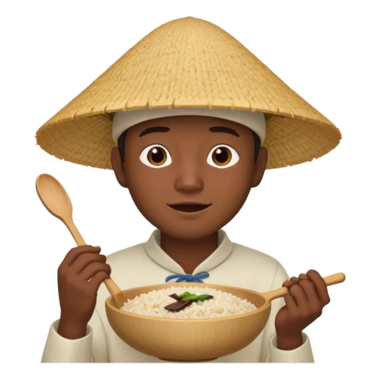 Asian guy with a rice hat eating a bat sticker