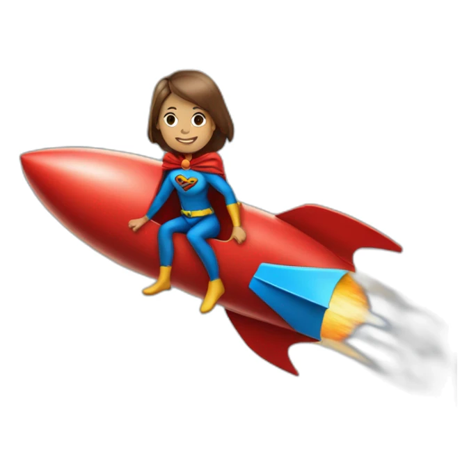 person dressed with a superhero cape riding on a rocket sticker