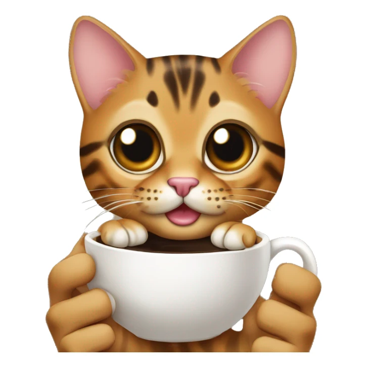 Bengal cat situ cup of coffee in the hands sticker