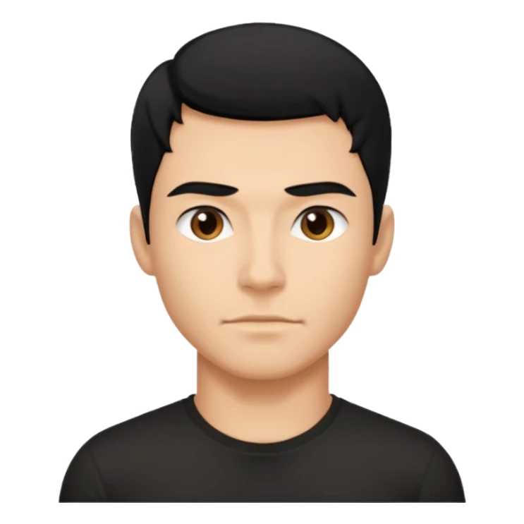 A guy with black hair and a jaw line sticker