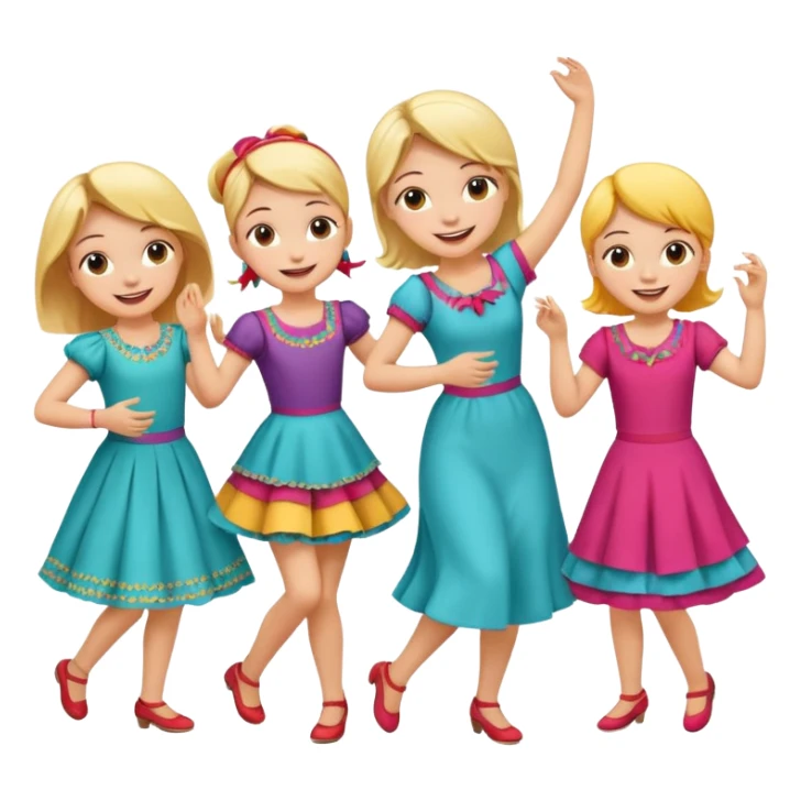 Super happy kids dancing and mom is sewing sticker