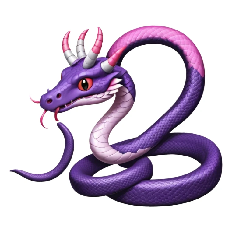 Purple & black snake with horns eating a pink & white snake with a bow on its head  sticker
