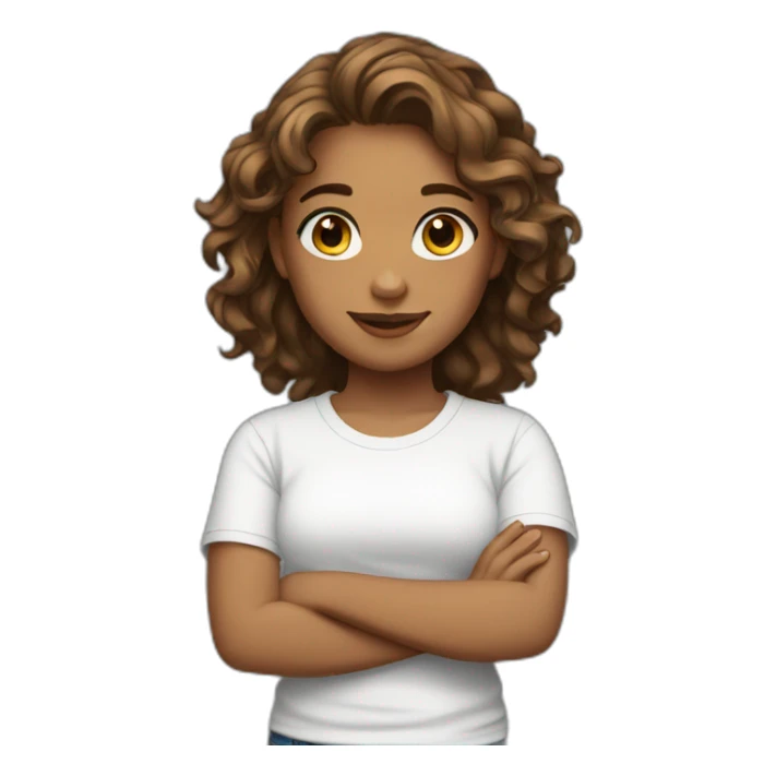 girl with wavy hair and brown eyes and wears white tshirt sticker