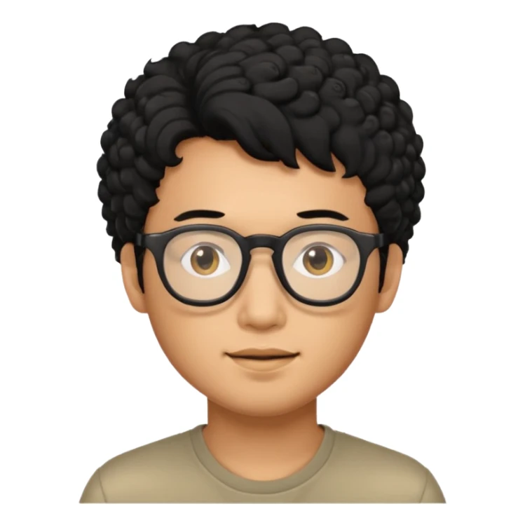 Asian guy with curly hair and black glasses sticker