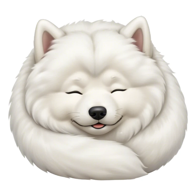 Meme-Worthy Cute Sleeping Samoyed Portrait Emoji, Head resting peacefully with a contented smile, showcasing a delightfully fluffy build and a luxuriously soft pure white Fur, eyes shut in a serene nap, Simplified yet hilariously adorable features, highly detailed, glowing with a soft, drowsy light, high shine, relaxed and utterly lovable, stylized with an air of playful laziness, bright and heartwarming, soft glowing outline, capturing the essence of a comically sleepy companion, so meme-worthy it feels like it could instantly become the next viral sensation of adorable slumber! sticker