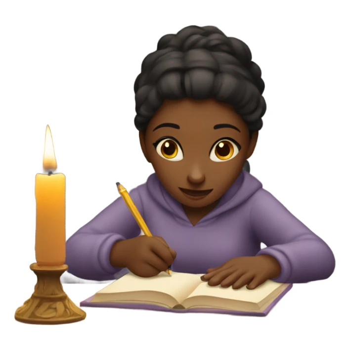Girl writing next to candle sticker