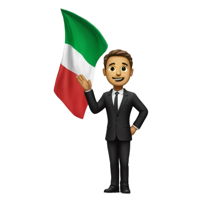 A realistic man in a black suit waves an Italian flag over his head sticker