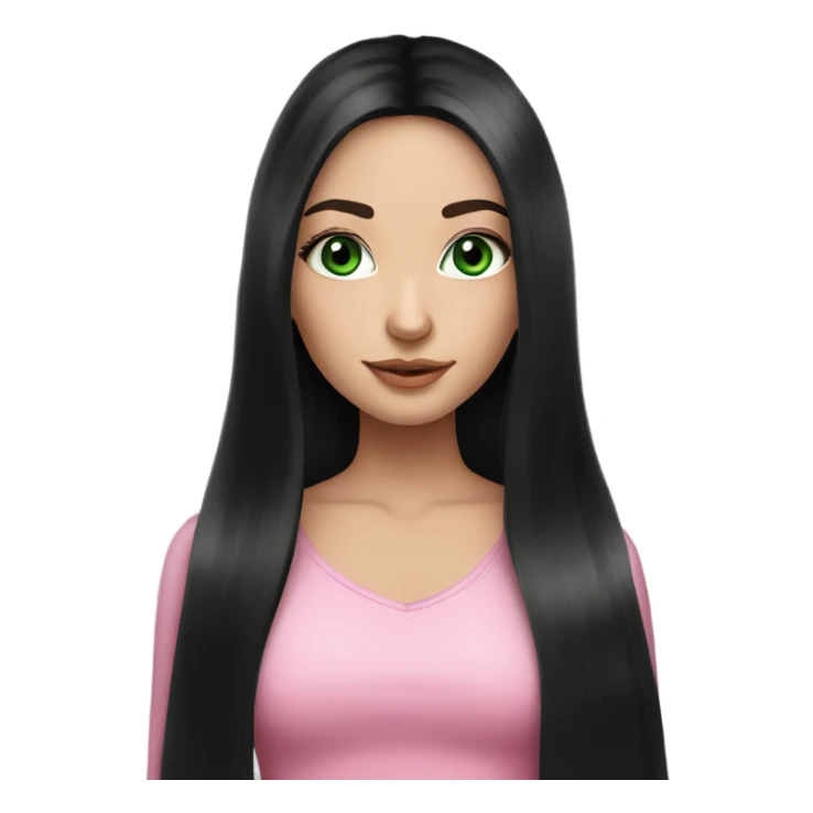 Beautiful Russian girl green eyes very long black hair pink clothes  sticker