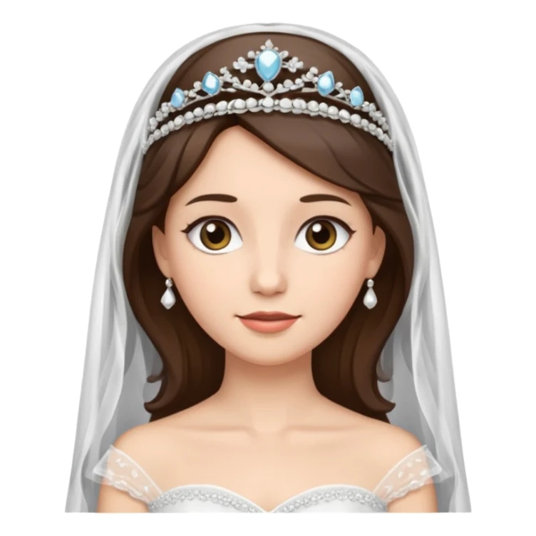 bride veil, brunette hair and tiara,  sticker