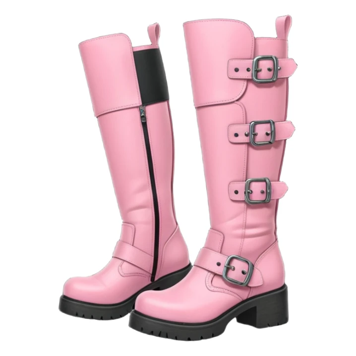 A pair of knee high pink boots, grunge, new rock style with buckles sticker