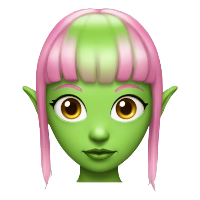 green alien girl with elf ears and pink hair sticker