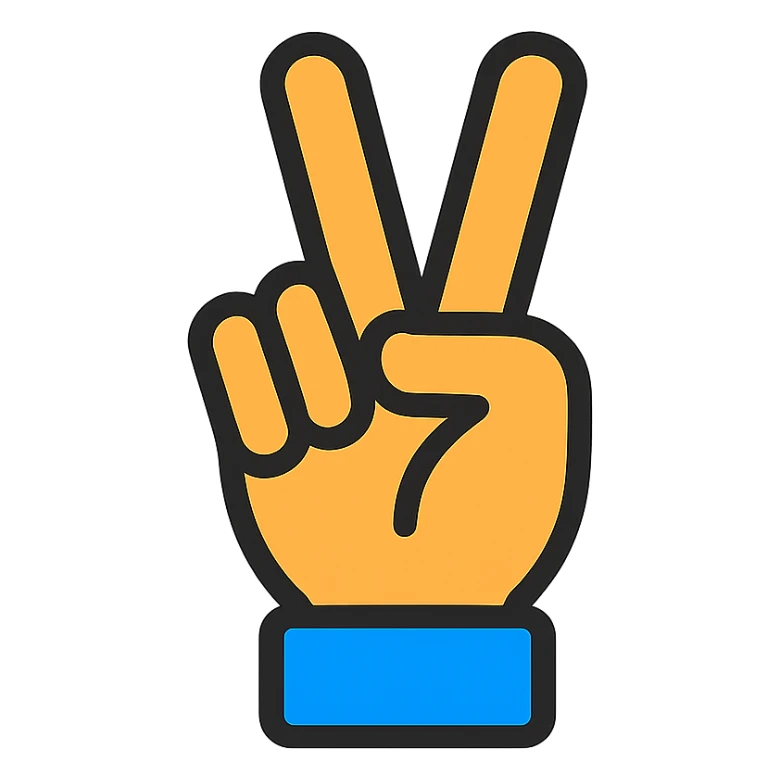 hand making a V sign, color outline icon style sticker