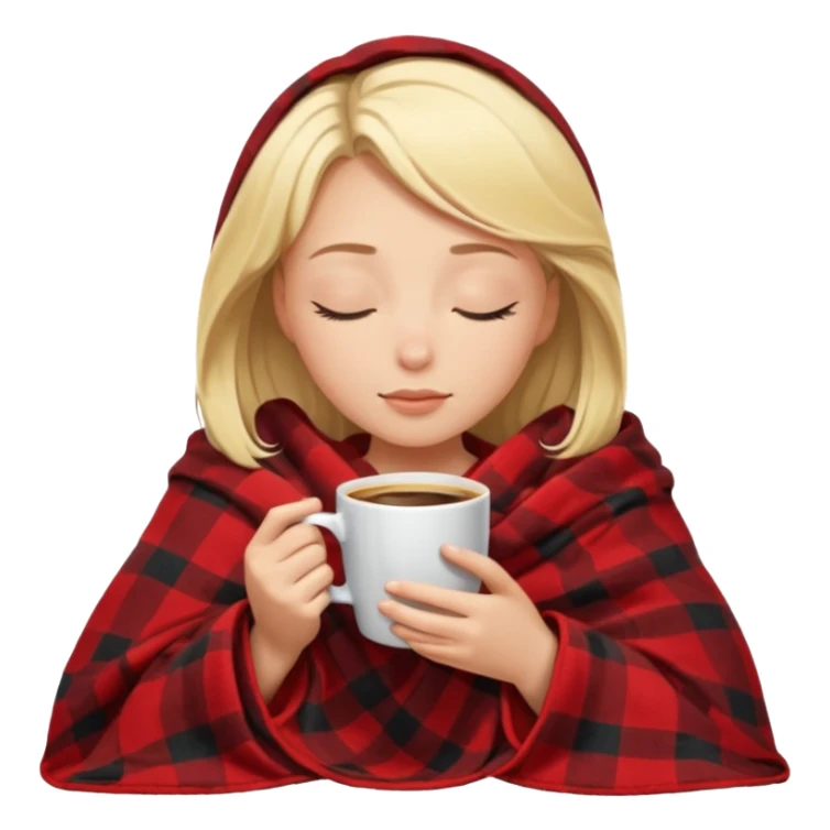 Blonde girl inside a blanket sipping coffee eyes closed sticker
