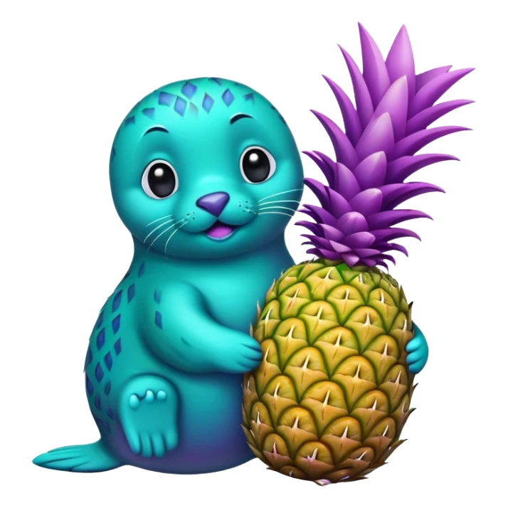 seal that is teal and holding a pineapple that is purple sticker