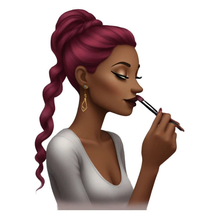 Beautiful tattooed burgundy long haired woman doing her makeup sticker