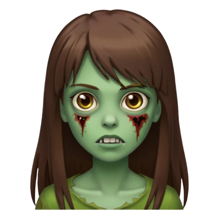 Zumbi feminino, de pele verde, cabelo marrom, longo, liso e castanho com franja sticker