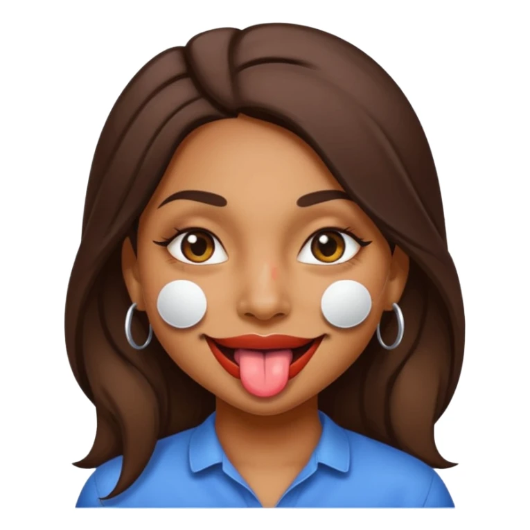 make a tongue sticking out expression for this indian girl that has under eye patches sticker