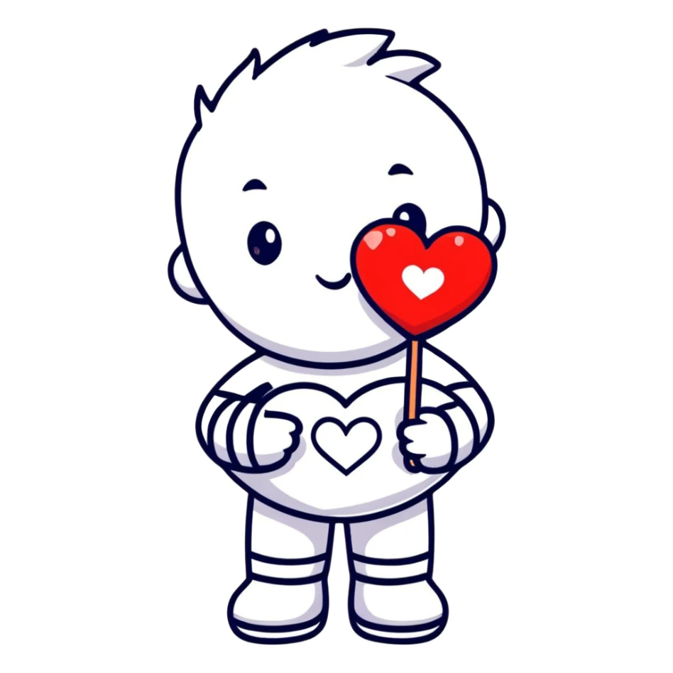 cute character holding a heart with Meri text sticker